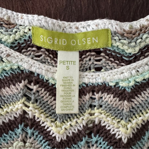 SIGRID OLSEN CHEVRON PATTERN KNIT LONG SLEEVE TOP PETITE SMALL EARTH TONES - Picture 4 of 7